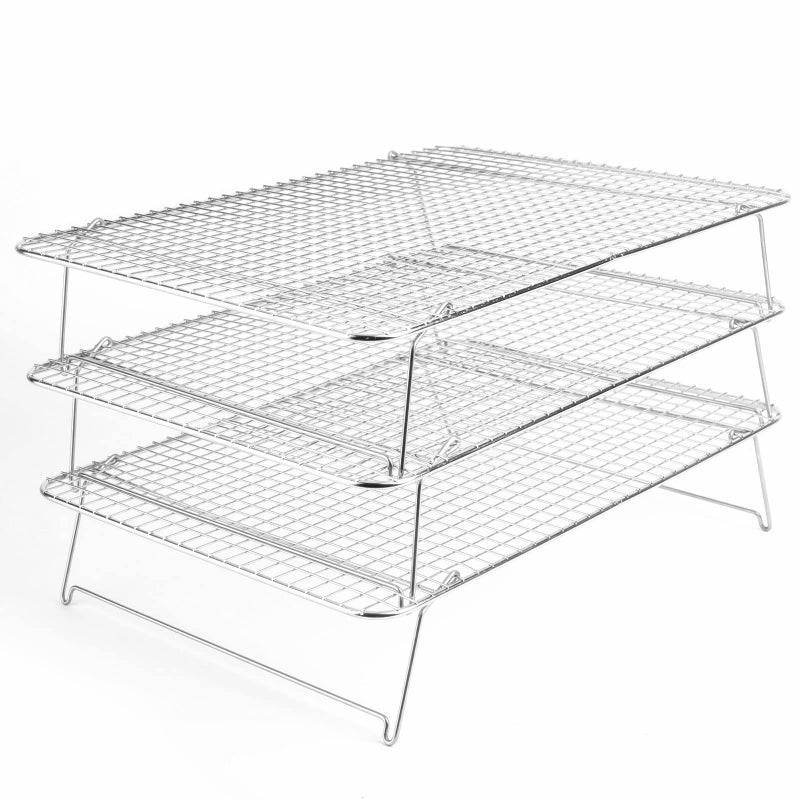 Tebery 304 Grade Stainless Steel Baking Rack 3-Tier Stackable Cooling Rack Set for Baking Cooking Grilling - 16.5" x 12" - Image 1
